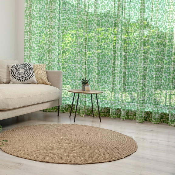 Irish Tulle Curtains with Rod Pocket, Gaelic Nature Garden Theme Spring Clovers with Hearts Freshness, Sheer Drape for Wedding Party 2 Panels, 7 Sizes, Lime Green Pistachio, by Ambesonne