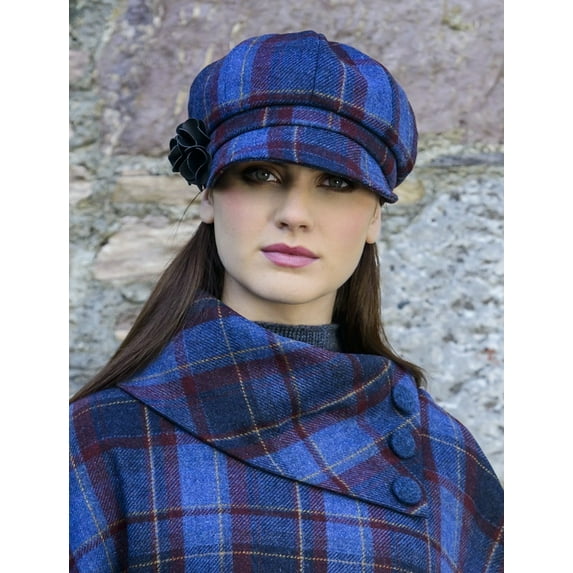 Irish Tweed Blue And Red Plaid Newsboy For Women Made By Mucros Weavers