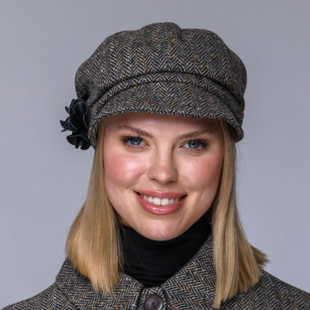 Irish Tweed Gray Herringbone Newsboy For Women Made By  display picture 2