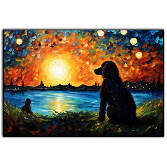 Irish Water Spaniel Dog Watercolor Starry Night Van Gogh Painting Kits, Painting Watercolor Canvas, Canvas Suitable for Room Decor Cafe Decor Or Gift for Friends