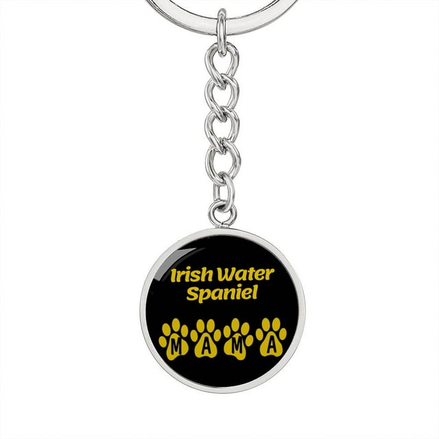 Irish Water Spaniel Mama Circle Keychain Stainless Steel or 18k Gold Dog Mom Pendant