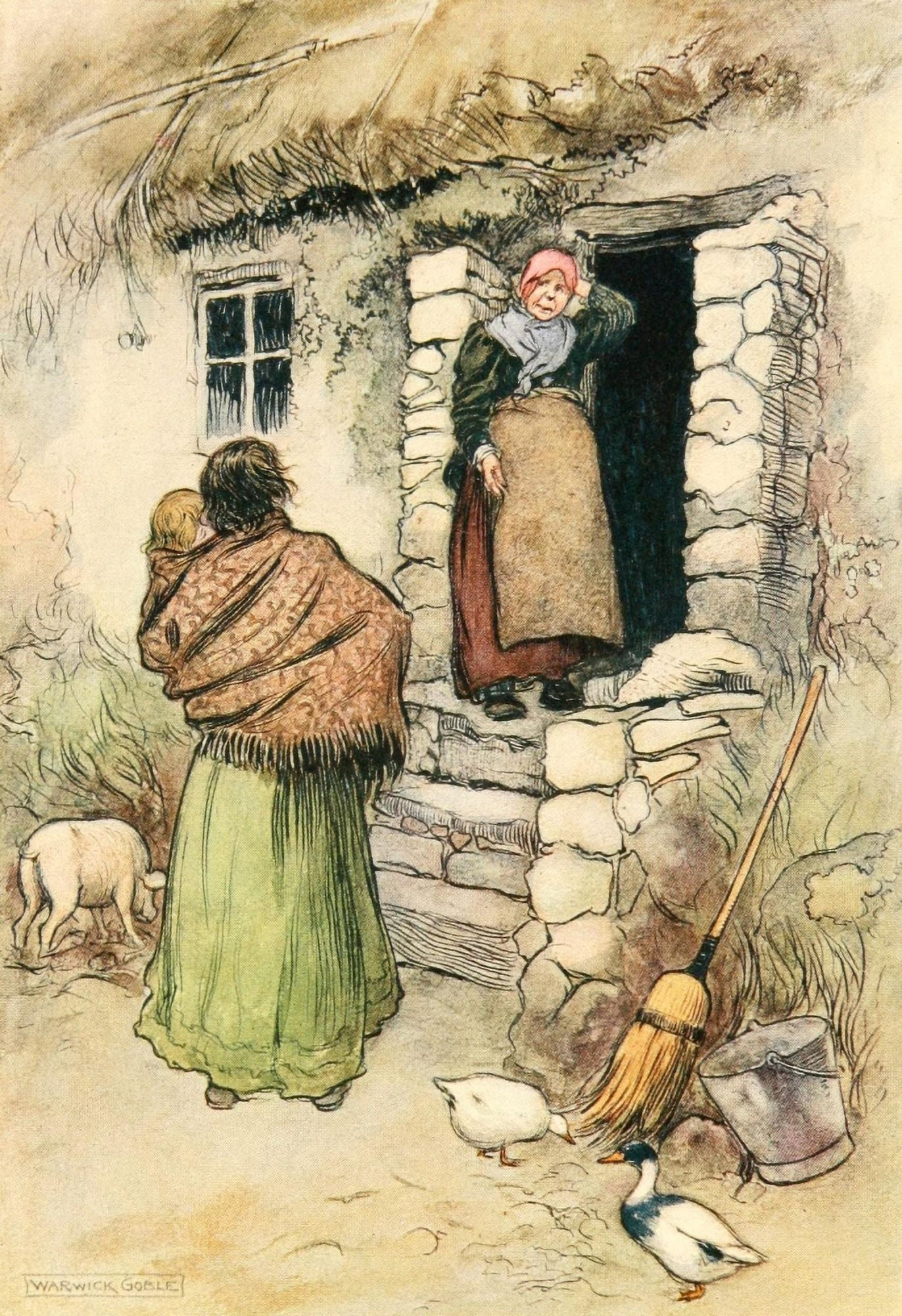 Irish Ways 1909 A call on Mrs Magarity Canvas Art - Warwick Goble (18 x 24)