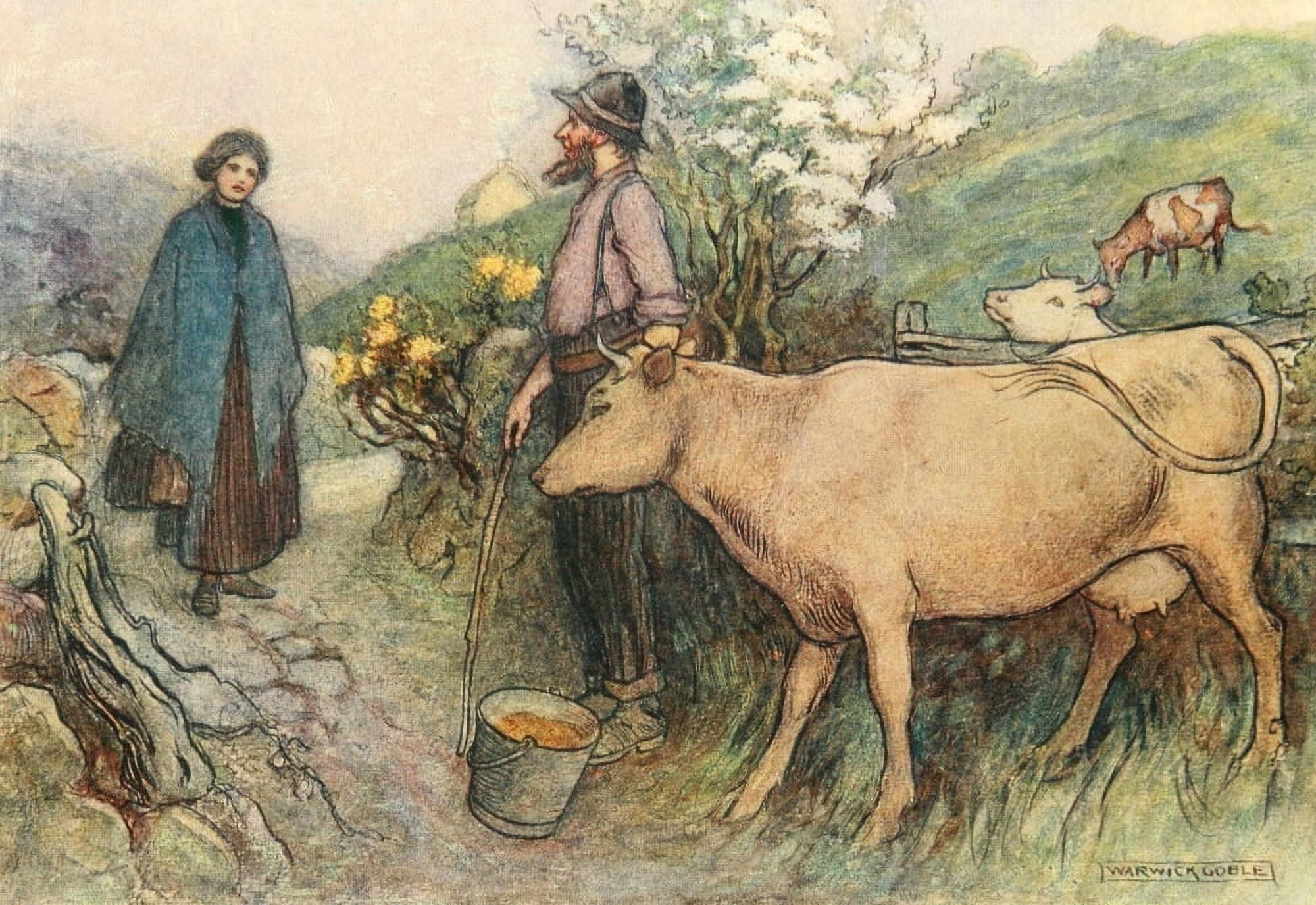 Irish Ways 1909 At the field-gate Canvas Art - Warwick Goble (24 x 36)