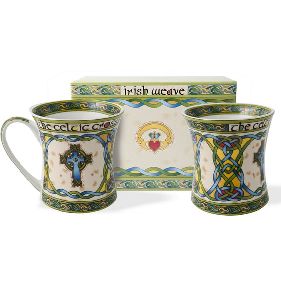 Irish Weave Coffee Mug Celtic High Cross Set of 2 Porcelain Cups 325 ml/11 fl oz by Royal Tara