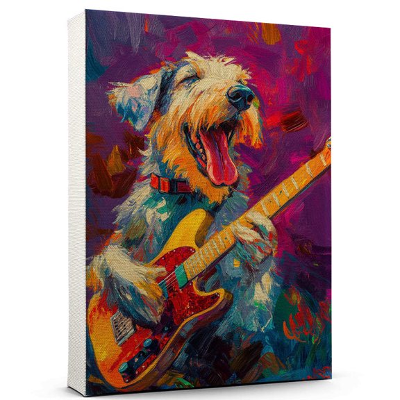 Irish Wolfhound Dog Canvas Size 8x12 – Electric Guitar Theme Dog Art for Wall, Irish Wolfhound Dog Playing Electric Guitar Wall Art, Dog Lover Canvas Decor