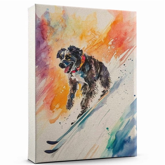 Irish Wolfhound Dog Canvas Skiing Stretched Canvas Size 8x12 – Funny Irish Wolfhound Dog Canvas Wall Decor, Funny Dog Wall Art for Skiing Room