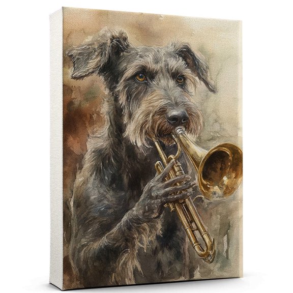 Irish Wolfhound Dog Canvas Trumpet Stretched Canvas Size 8x12 – Funny Irish Wolfhound Dog Canvas Wall Decor, Funny Dog Wall Art for Trumpet Room