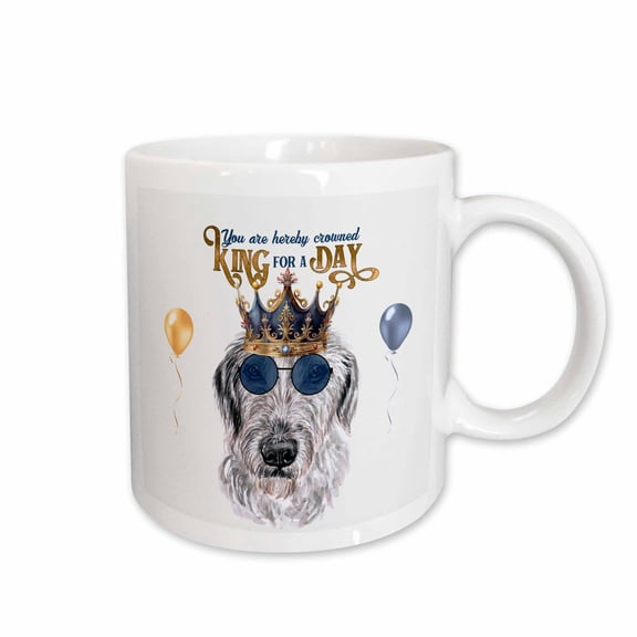 3drose, Irish Wolfhound Dog in a Crown King of a Day Theme for Dog Dads, 11oz Mug