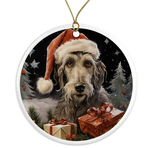 Irish Wolfhound Dog Ornament - Pet Ornament for Christmas Tree - 3" Round Ceramic - Printed in USA - Puppy New Dog - Dog Mom - Dog Dad - Pet Owner - Xmas Decoration DOG0129