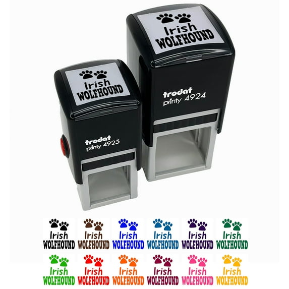 Irish Wolfhound Dog Paw Prints Fun Text Self-Inking Rubber Stamp Ink Stamper - Lime Green Ink - Small 1 Inch