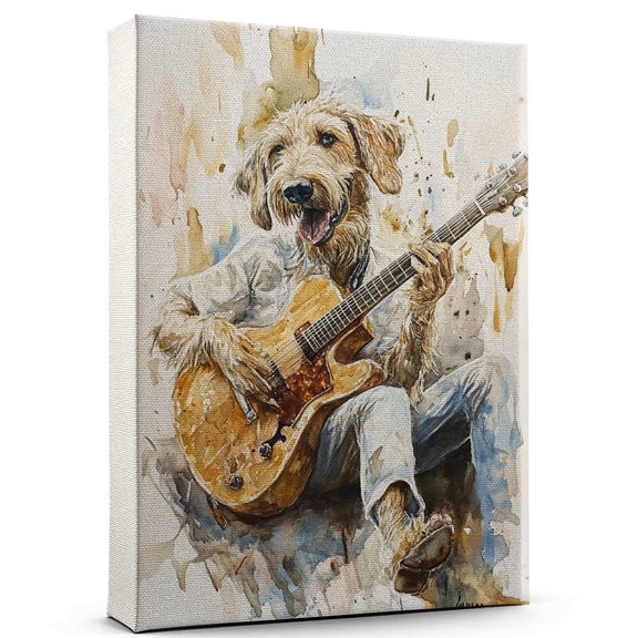 Irish Wolfhound Dog Playing Guitar Wall Stretched Canvas Size 8x12 – Irish Wolfhound Canvas Art for Dog Lovers, Guitar Canvas Wall Decor