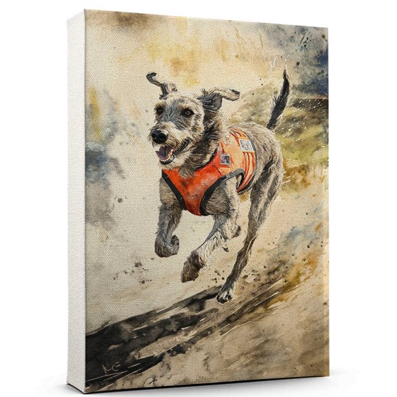 Irish Wolfhound Dog Playing Running Wall Stretched Canvas Size 8x12 – Irish Wolfhound Canvas Art for Dog Lovers, Running Canvas Wall Decor