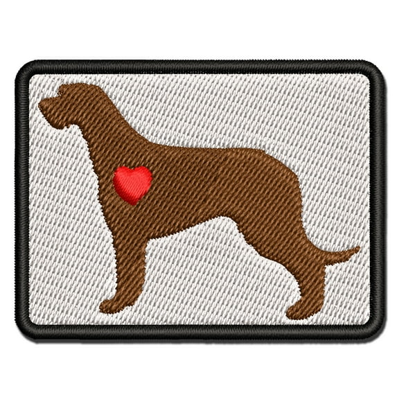 Irish Wolfhound Dog with Heart Applique Multi-Color Embroidered Iron-On Patch - 3 Inch Medium