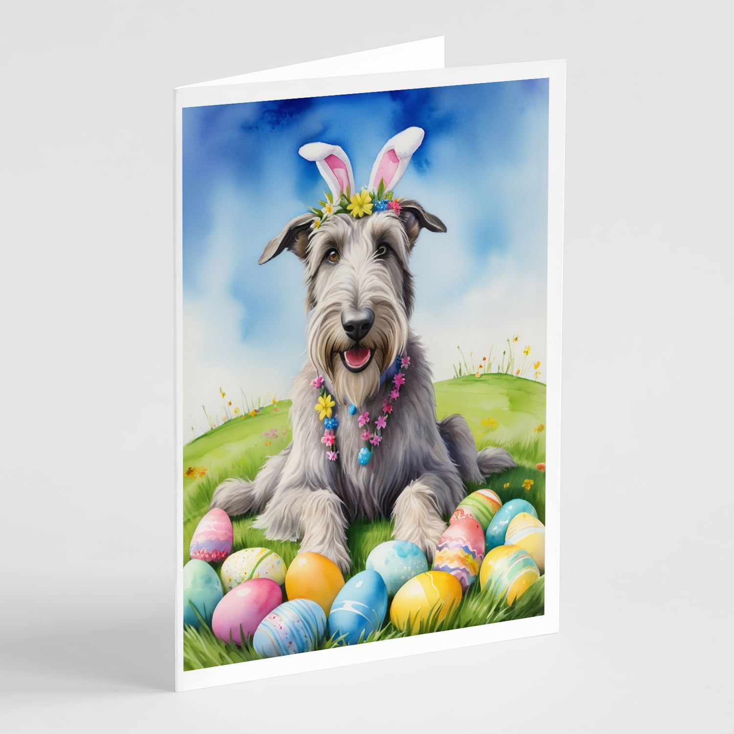 Irish Wolfhound Easter Egg Hunt Greeting Cards Pack of 8 7 in x 5 in