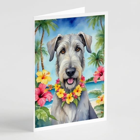 Irish Wolfhound Luau Greeting Cards Pack of 8 7 in x 5 in