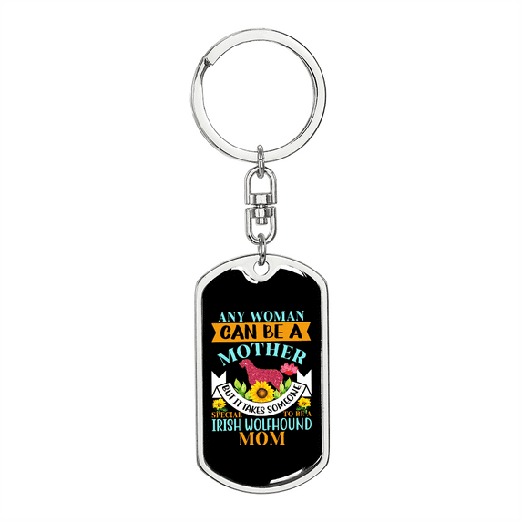 Irish Wolfhound Mom  Stainless Steel or 18k Gold Premium Swivel Dog Tag Keychain