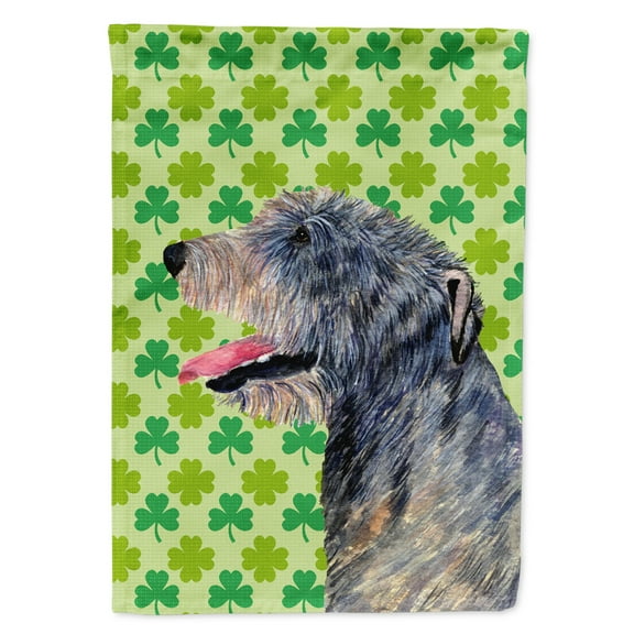 Irish Wolfhound St. Patrick's Day Shamrock Portrait Garden Flag