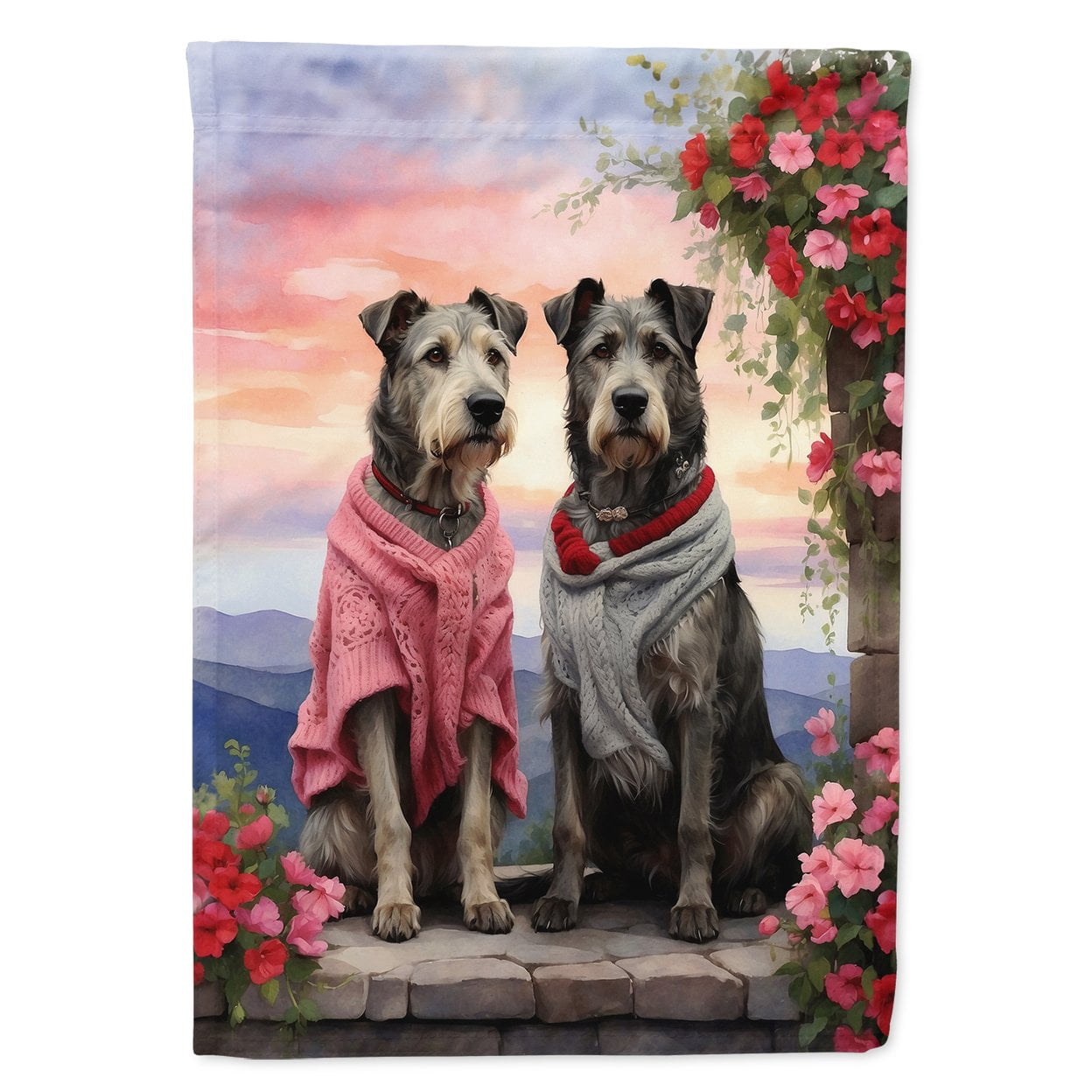 Irish Wolfhound Two Hearts House Flag 28 in x 40 in