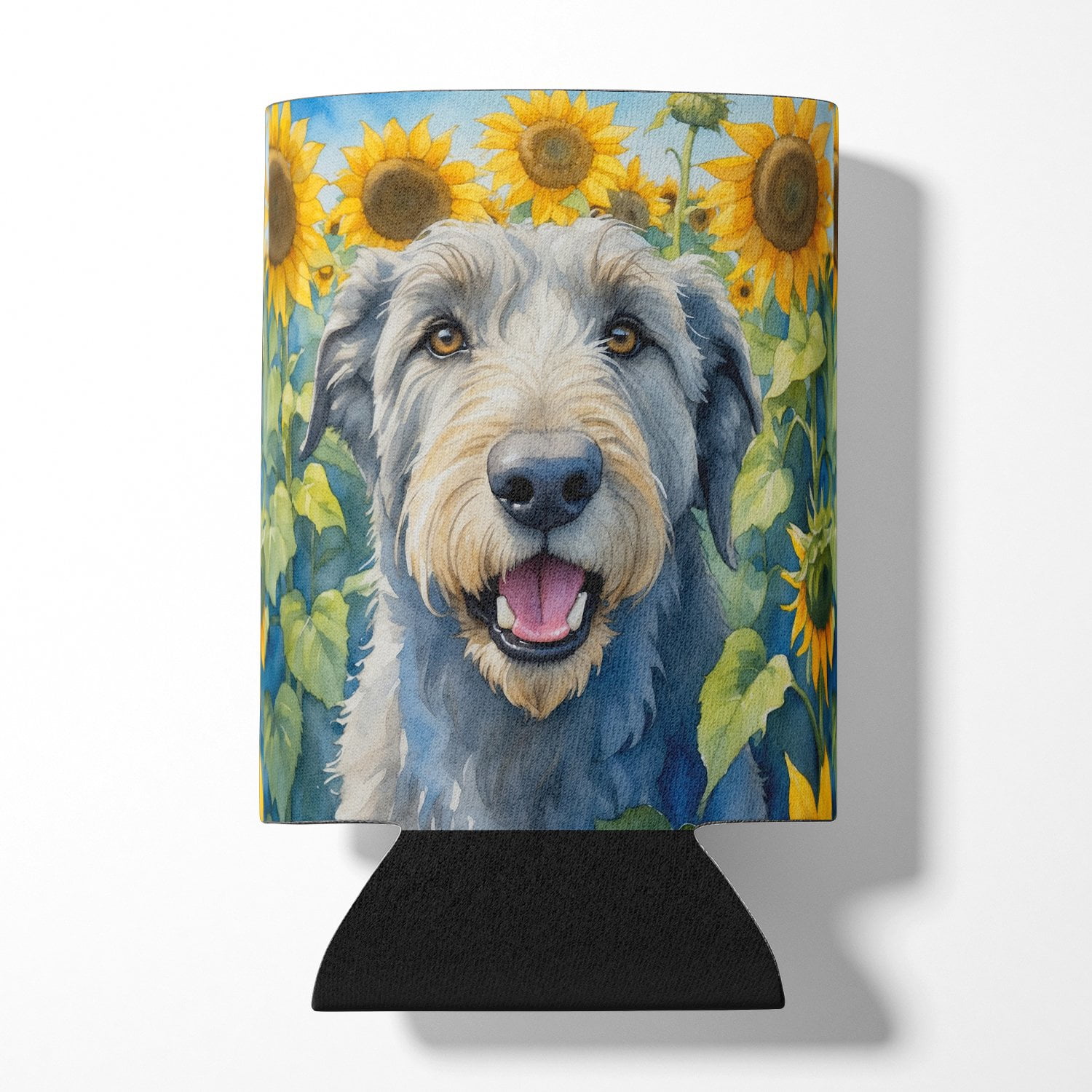 Irish Wolfhound in Sunflowers Can or Bottle Hugger 3 in x 5 in