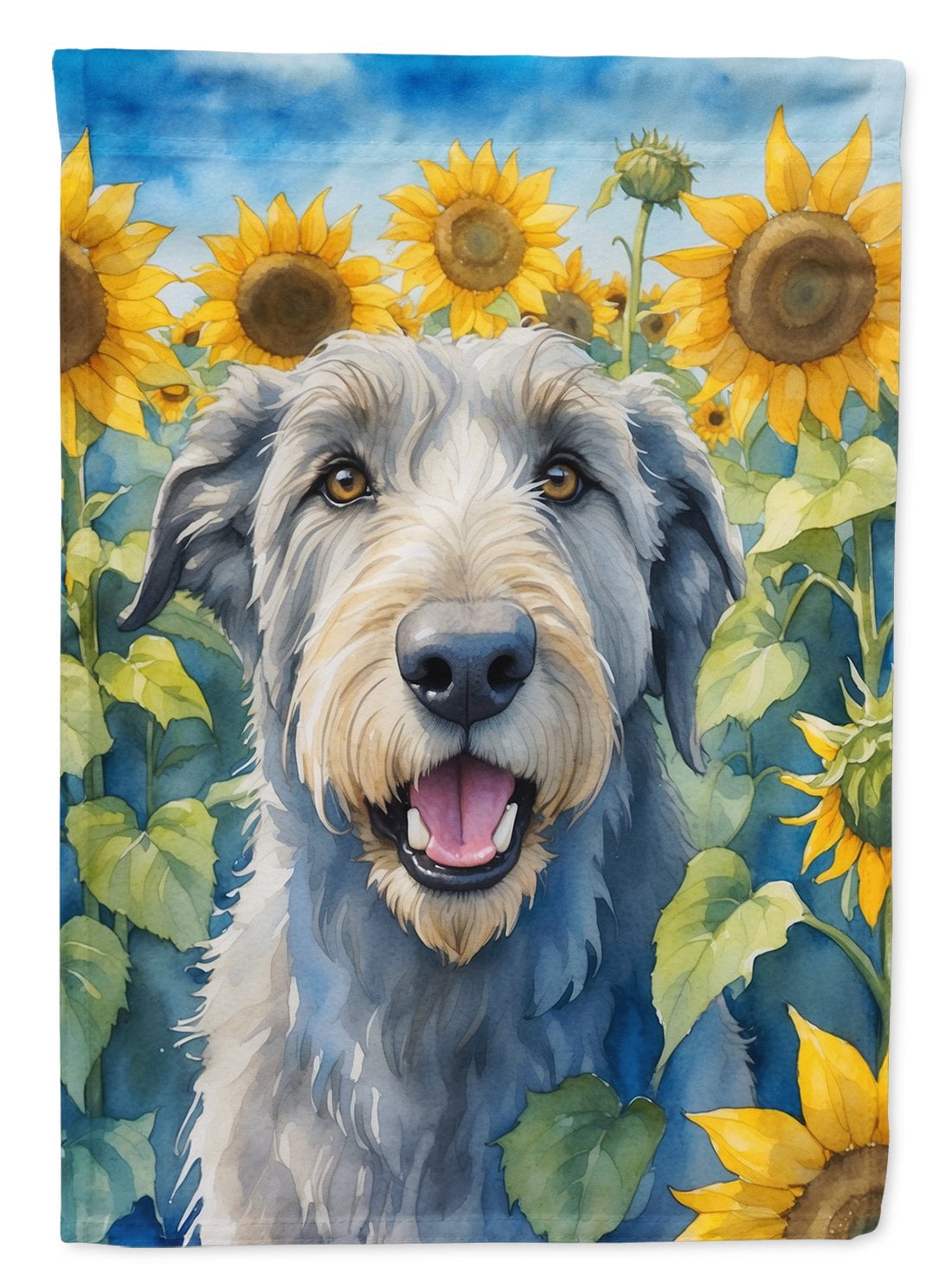 Irish Wolfhound in Sunflowers House Flag 28 in x 40 in