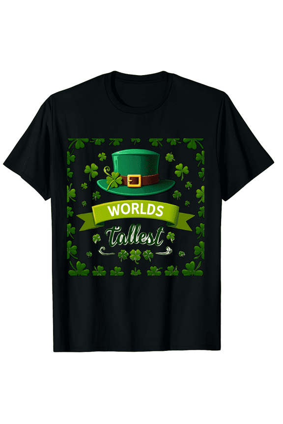 Irish Worlds Tallest Leprechaun Humor Men Women Short Sleeve Graphic T-Shirt, St Patricks Day Big Guy Top