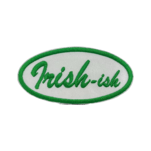 Irish-ish Embroidered Iron On Patch 3.5 Inch x 1.5 Inch Oval St. Patricks Day Applique Green Script Hat Bar Patch for Jackets and Hats