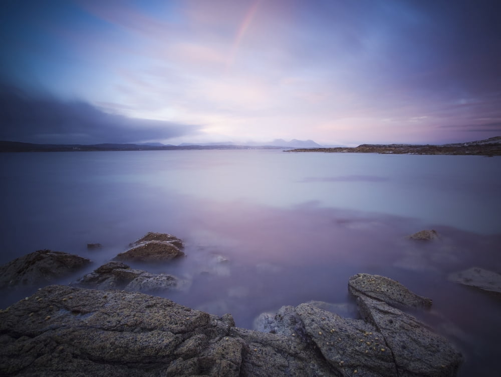 Irish seascape with rainbow out over the sea County Galway Ireland Canvas Art - Peter McCabe Design Pics (17 x 13)