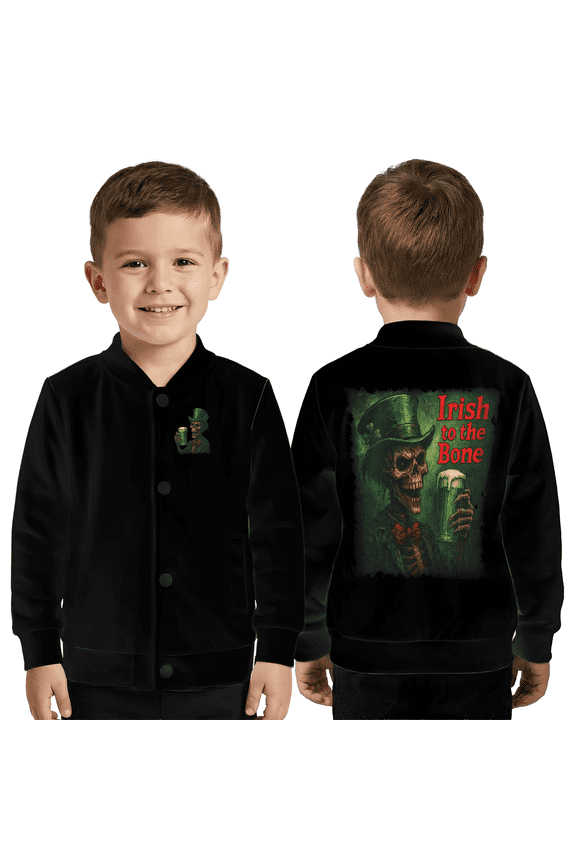 Irish to the Bone Skeleton Jacket, St. Patrick’s Day Irish Pride Outerwear Jacket, Funny Skeleton Beer Graphic Jacket