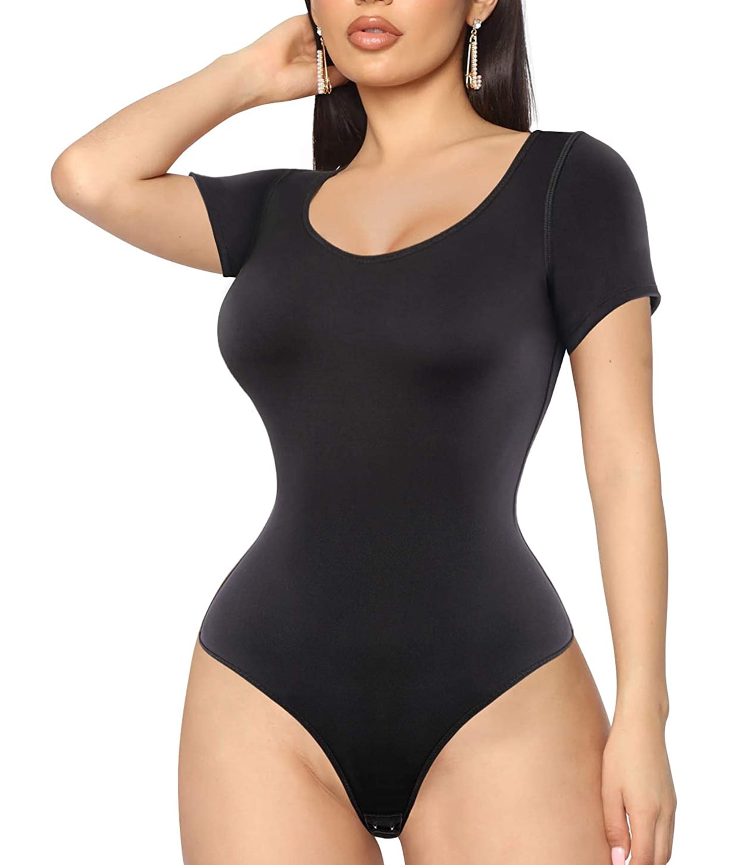 Irisnaya Shapewear Bodysuit for Women Butt Lifter Tummy Control Panties  Shapewear T-Shirt Thong Shaping Tank Top Round Neck Jumpsuits Short Sleeve  Blouse Tops(White XX-Large) 