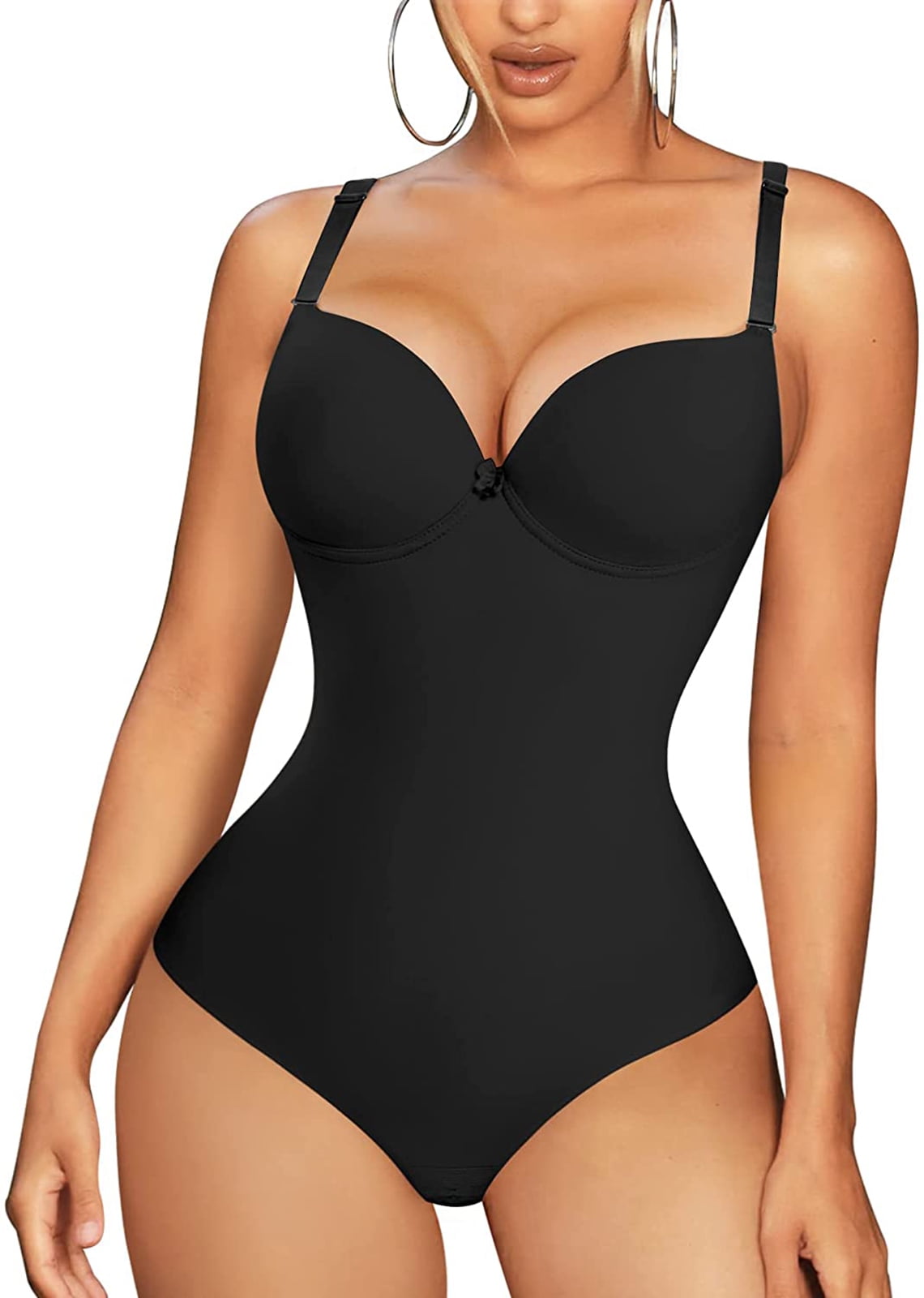 Irisnaya Shapewear Bodysuit for Women Slim Body Shaper Waist Trainer Sexy V Neck Underwire Bra