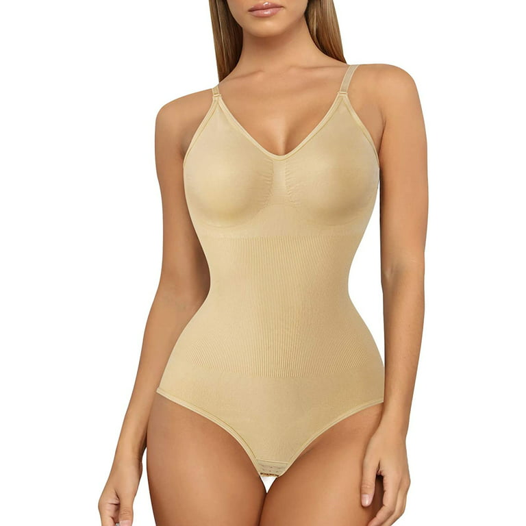 Irisnaya Women's Shapewear Slimming Bodysuits Tops Tummy Control Body Shaper  Spaghetti Strap Camisole Leotards Bodycon Jumpsuit(Beige 3XL-4XL) 