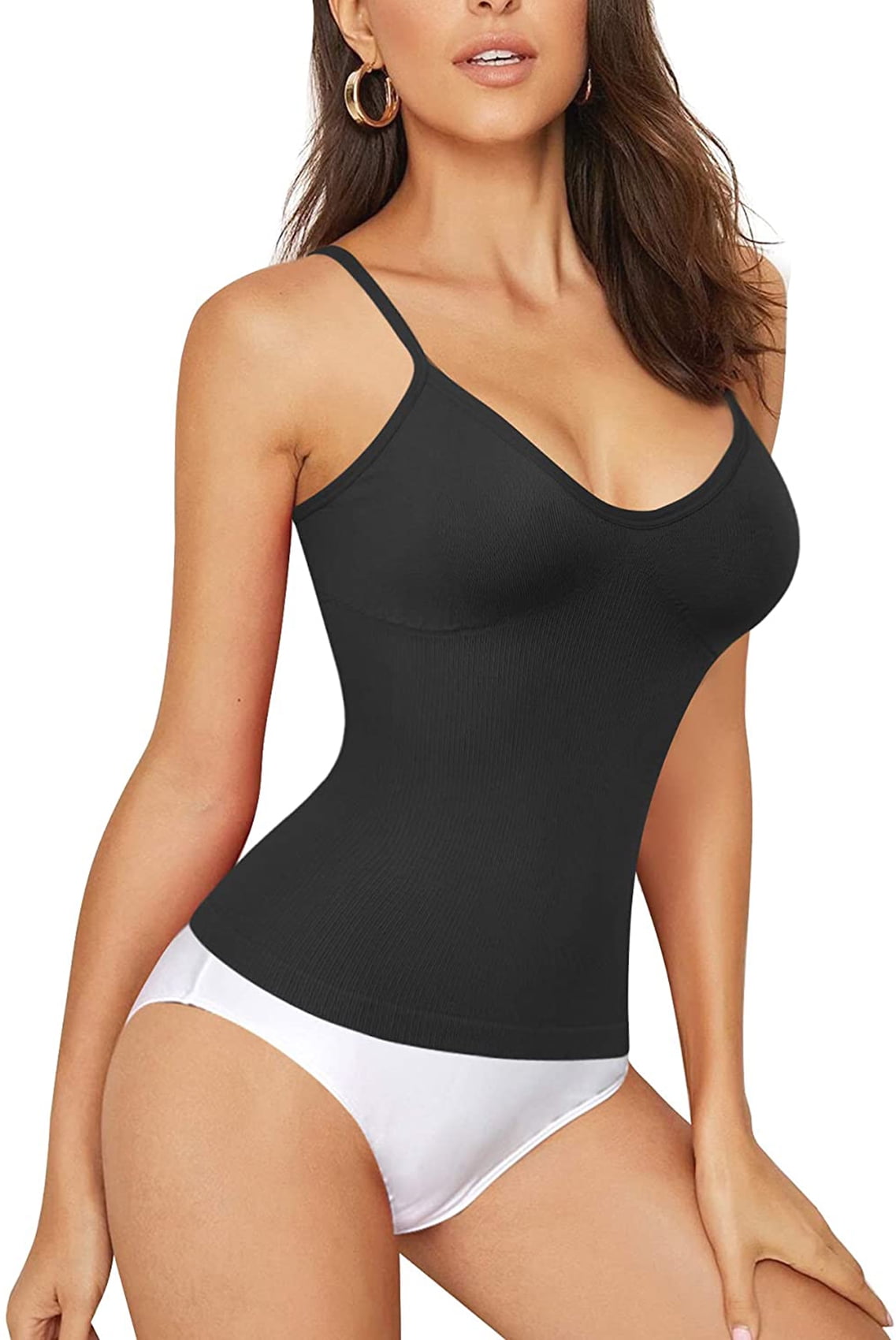 Irisnaya Women's Shapewear Tops Tummy Control Bodysuit Tank Shaping  Camisole Seamless Slimming Body Shaper for Dress Cami Waist Trainer  Vest(Black XL-2XL) 