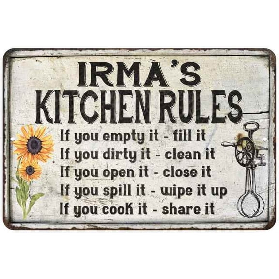 Irma's Kitchen Rules Chic Sign Vintage Decor 8 x 12 High Gloss Metal 208120032258