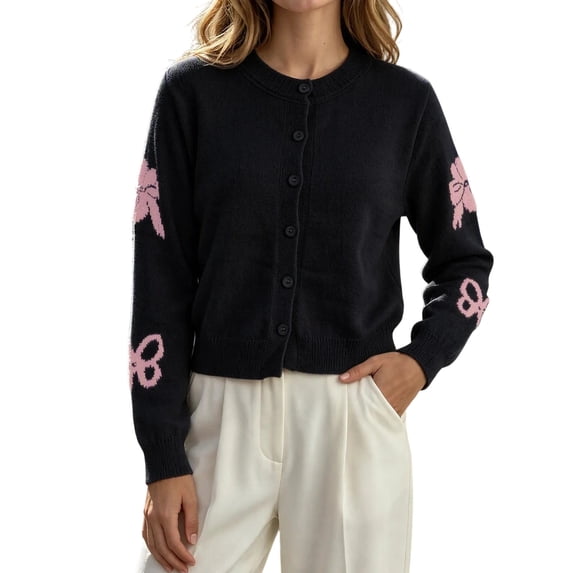 Iroehba Cardigan Sweaters for Women Long Sleeve Button Down Crew Neck Knit Tops Relaxed Cut Elegant Casual Outerwear for Daily Wear