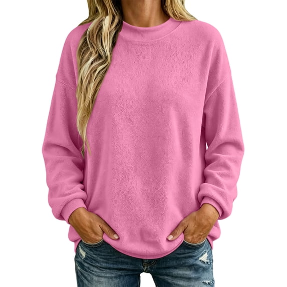 Iroehba Fleece Womens Tops Solid Reversible Long Sleeve Mock Neck Sweatshirt, with Regular Cut and Drop Shoulder, Dressy Casual and Stylish