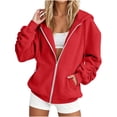 thumbnail image 1 of Iroehba Hoodies for Women Full Zip Hooded Relaxed Cut Jacket with Ruched Sleeves and Kangaroo Pockets, Soft Stretchy Long Sleeve Top for Daily Wear, 1 of 6