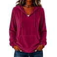 thumbnail image 1 of Iroehba Hoodies for Women Solid Hooded Drawstring Pocket Drop Shoulder Regular Cut Pullover, Soft Casual Versatile Daily Outfit, 1 of 5