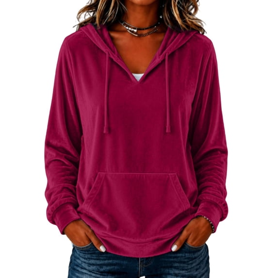 Iroehba Hoodies for Women Solid Hooded Drawstring Pocket Drop Shoulder Regular Cut Pullover, Soft Casual Versatile Daily Outfit