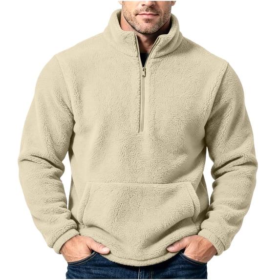 Iroehba Men's Fleece Sweatshirts Solid Half Zip Mock Neck Relaxed Cut Set-In Long Sleeve Pullover Top, with Kangaroo Pocket for Versatile Casual Outfit