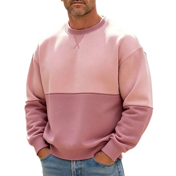 Iroehba Men's Sweatshirts Color-block Crew Neck Relaxed Cut Drop Shoulder Long Sleeve Pullover Top, Clean Versatile Stylish Practical Daily Outfit