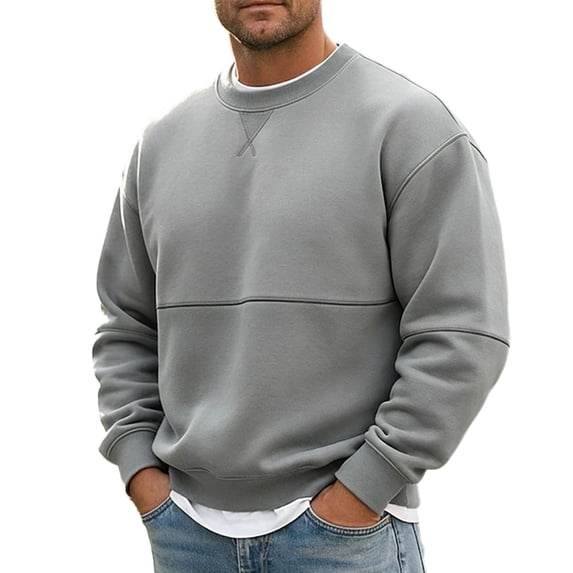 Iroehba Men's Sweatshirts Color-block Crew Neck Relaxed Cut Drop Shoulder Long Sleeve Pullover Top, Clean Versatile Stylish Practical Daily Outfit