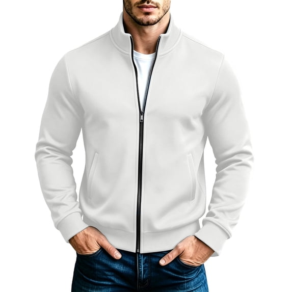 Iroehba Men's Sweatshirts Solid Full Zip Mock Neck Relaxed Cut Long Sleeve Set-In Jacket, with Side Pockets for Daily Wardrobe Outfit