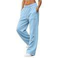 thumbnail image 1 of Iroehba Pants for Women Relaxed Mid Waist Solid Trousers Drawstring Sweatpants with Roomier Wide Leg Cut, With Side Pockets for Weekend Trips and Casual Outfit Matching, 1 of 6