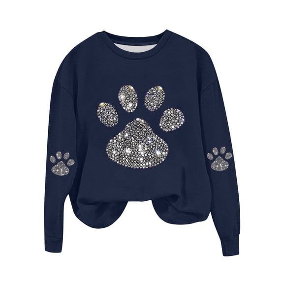 Iroehba Sweatshirt for Women Long Sleeve Crew Neck Printed pullover Paw Print Drop Shoulder Modern Cut Soft Comfy Casual Outfit