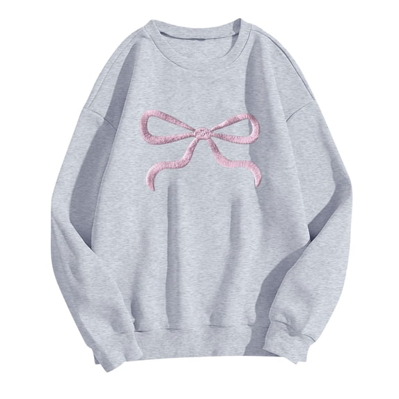 Iroehba Sweatshirt for Women Printed Crew Neck Pullover Long Sleeve Bow Print Relaxed Cut Soft Comfy Casual Tops