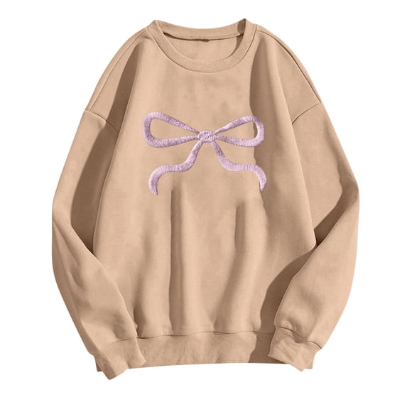 Iroehba Sweatshirt for Women Printed Crew Neck Pullover Long Sleeve Bow Print Relaxed Cut Soft Comfy Casual Tops