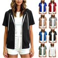 thumbnail image 1 of Iroehba Womens Tops Short Sleeve Zip Up Hooded Jacket with Pockets Solid Color Summer Casual Outerwear, a Stylish Choice for Everyday Wear, 1 of 8