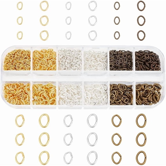 Iron 1 box 1860 pcs Oval Jump Rings 4x3mm 5x4mm 6.5x4.5mm 7x5mm Iron Open Rings Oval Jump Rings Jewelry Findings for Earring Bracelet Necklace DIY Antique Bronze/Golden/Silver