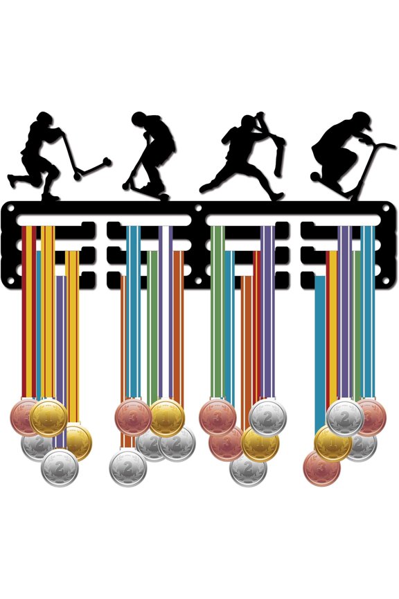 Iron 1 set Sports Theme Iron Medal Hanger Holder Display Wall Rack 3-Line with Screws Sports 130x290mm Hole: 5mm