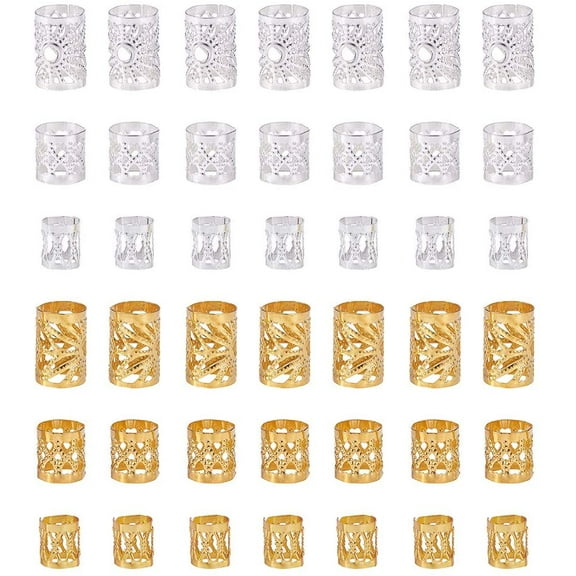 Iron 300pcs 3 Sizes Dreadlocks Beads Metal Hair Coil Cuffs Filigree Braid Rings Hair Accessory for Braiding Hair Decorations (Silver & Golden)